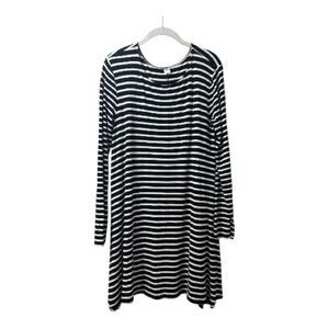 OLD NAVY Long Sleeve Knit Swing Dress Black & White Stripes Size L Fit & Flare